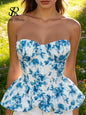 SINGREINY Floral Print Sleeveless Corset Blouse