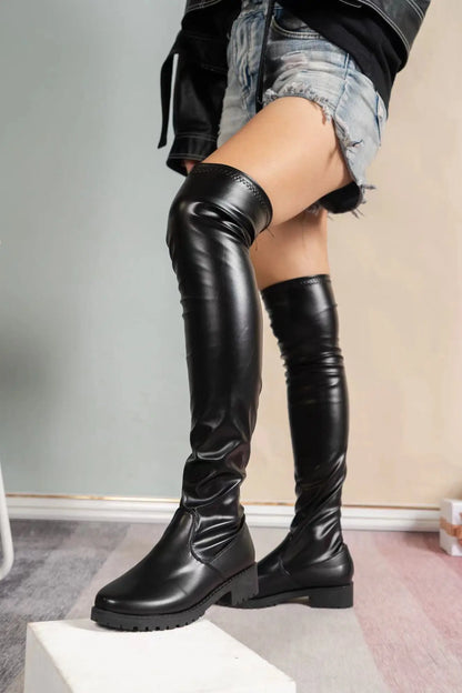 Black Gothic Thigh High Stretch Ankle Boots for Women