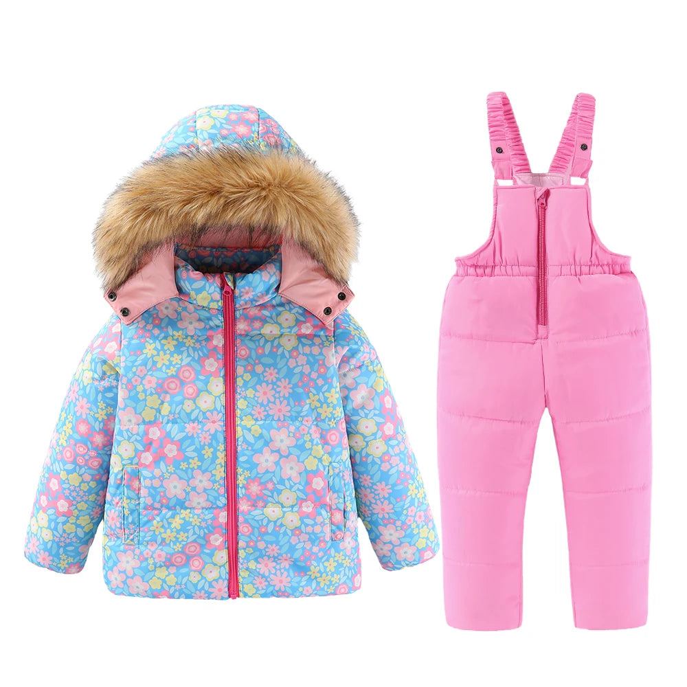 Kids Hooded Ski Suit Cotton Winter Outerwear