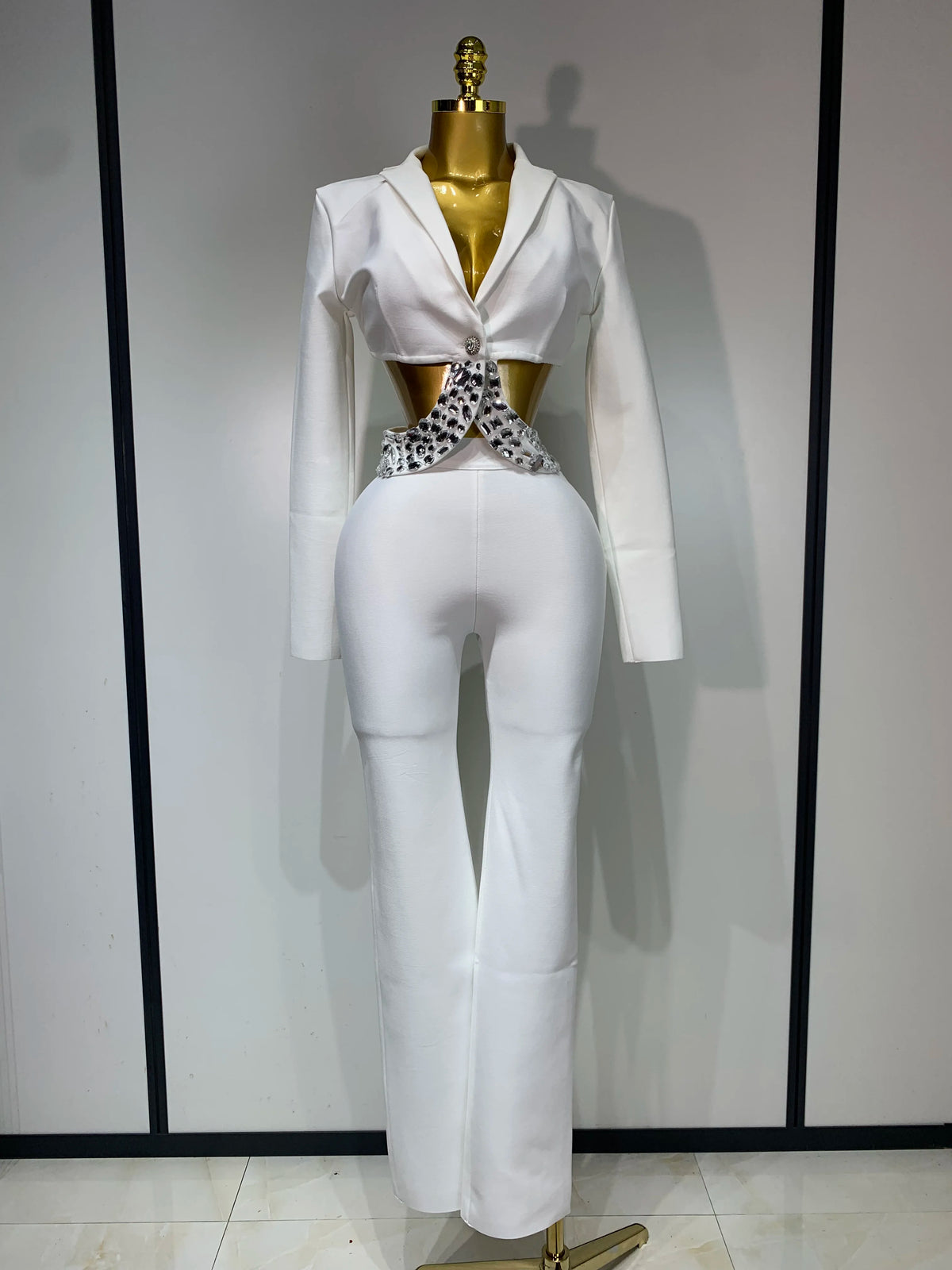 Women Beaded Bodycon Two Piece Pants Set