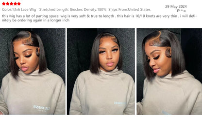 Bob Straight Lace Front Wig 16 Inch Human Hair