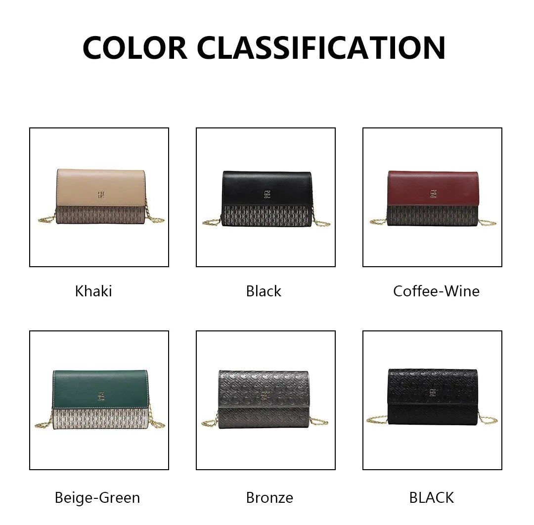 CH Women PU Leather Crossbody Bag with Metal Chain