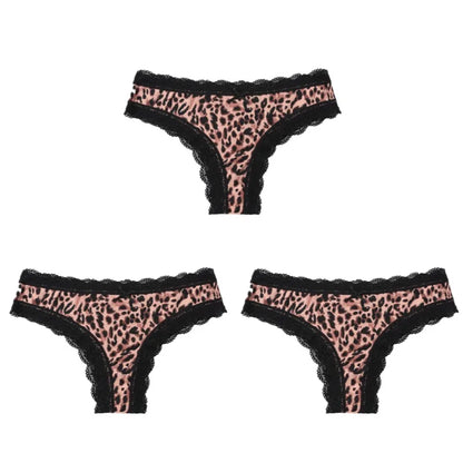 BZEL Women Lace Thong Panties Low-Waist G-String Leopard