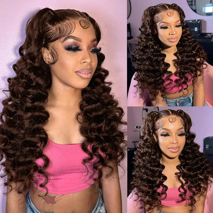 Chocolate Brown Loose Wave Human Hair Bundles with Closure