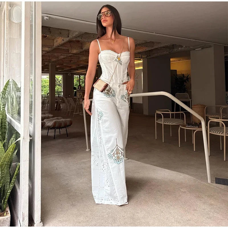 Corset Cami Two Piece Set with Pleated Wide Leg Pants