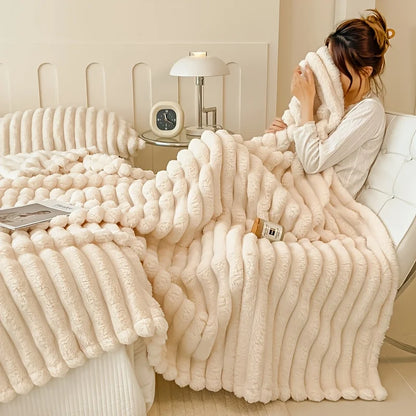 Luxury Faux Rabbit Fur Throw Blanket Solid Color Plush