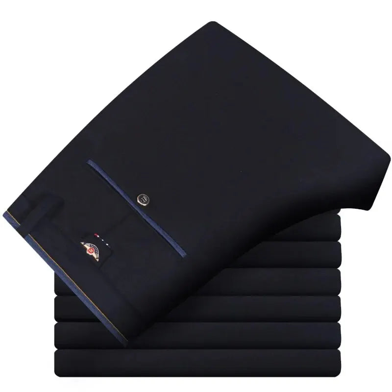 Men's Casual Elastic Straight Pants Black Blue