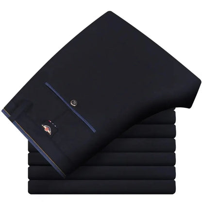 Men's Casual Elastic Straight Pants Black Blue
