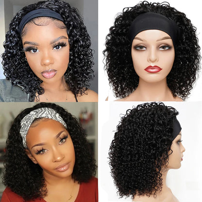 220% Density Glueless Short Curly Human Hair Wig Ginger Brown
