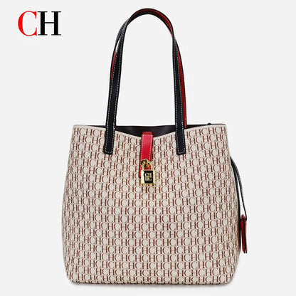 CH Women Monogram Print Shoulder Bag Large Capacity