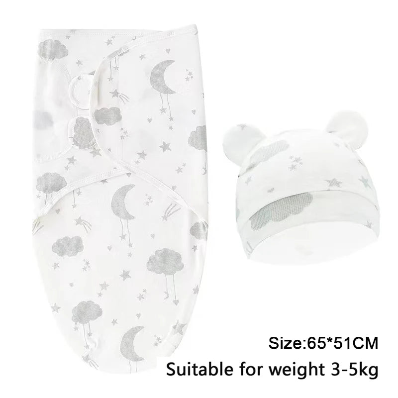 Cotton Cartoon Printed Baby Blanket Hat Set