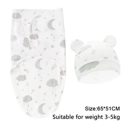 Cotton Cartoon Printed Baby Blanket Hat Set
