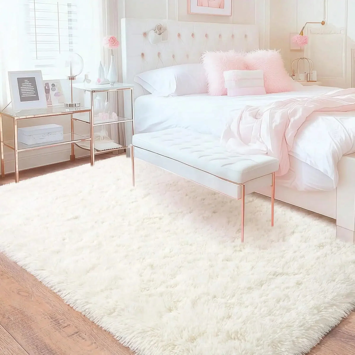 Black Plush Long-Pile Carpet, Soft Non-Slip Rug