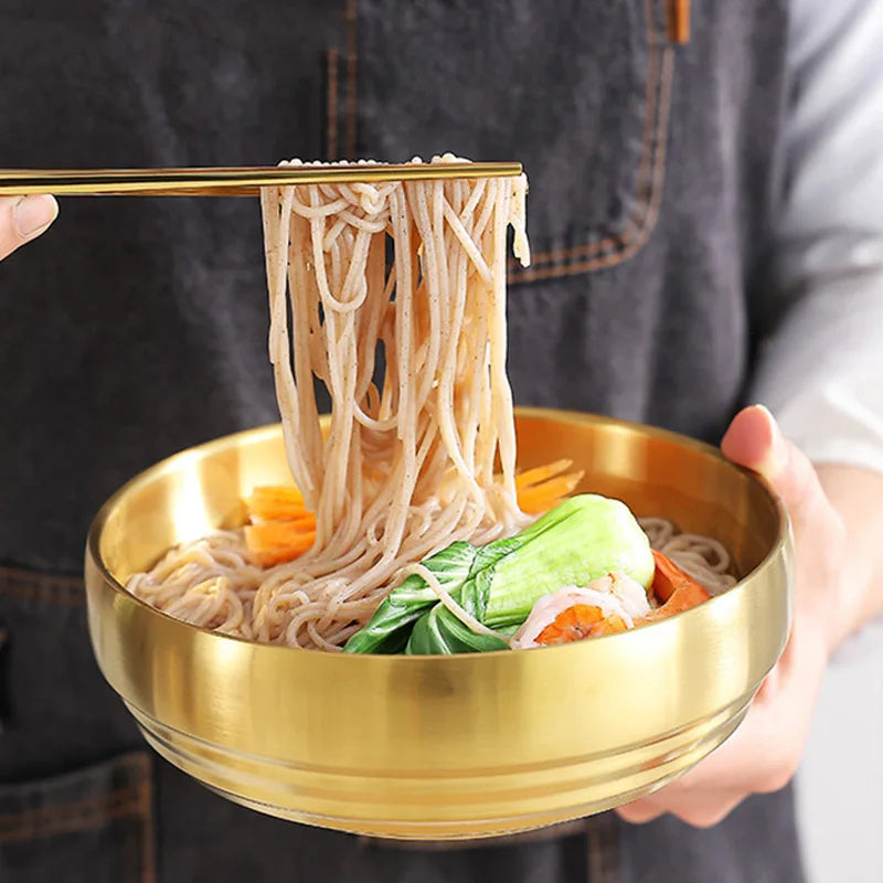 304 Stainless Steel Double Layer Noodle Bowl Gold Silver