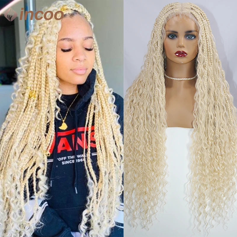 Boho Box Braided Curly Hair Full Lace Wig Burgundy