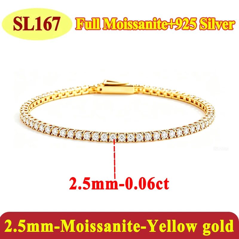 Moissanite Tennis Chain Bracelets 925 Sterling Silver