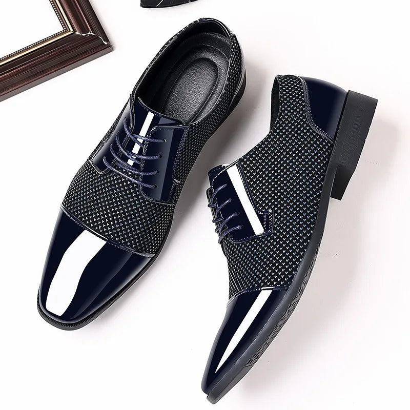 Men's Black PU Leather Lace Up Oxfords Shoes