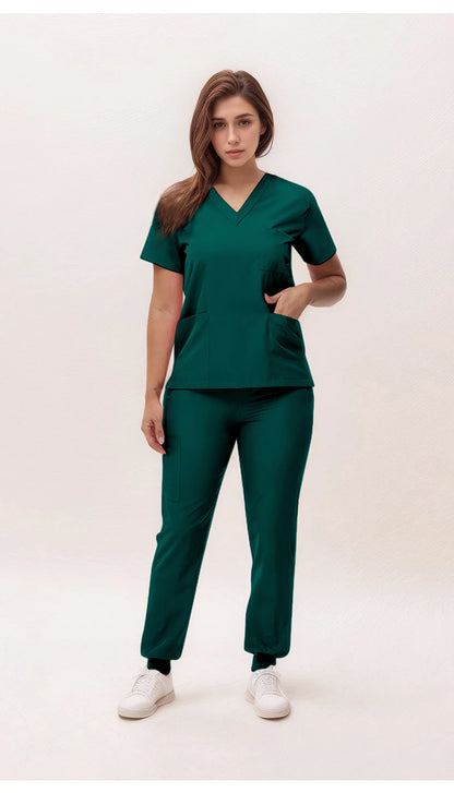 Stretchy V-Neck Nurse Scrub Set Jogger Pants