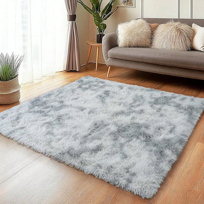 Black Plush Long-Pile Carpet, Soft Non-Slip Rug