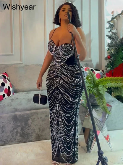Luxury Brown Rhinestone Evening Gown for Women