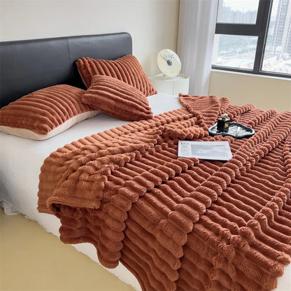 Striped Coral Fleece Multifunctional Blanket