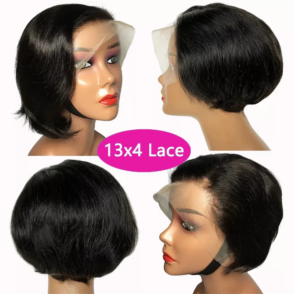 Straight Pixie Cut Human Hair Wig Transparent Lace