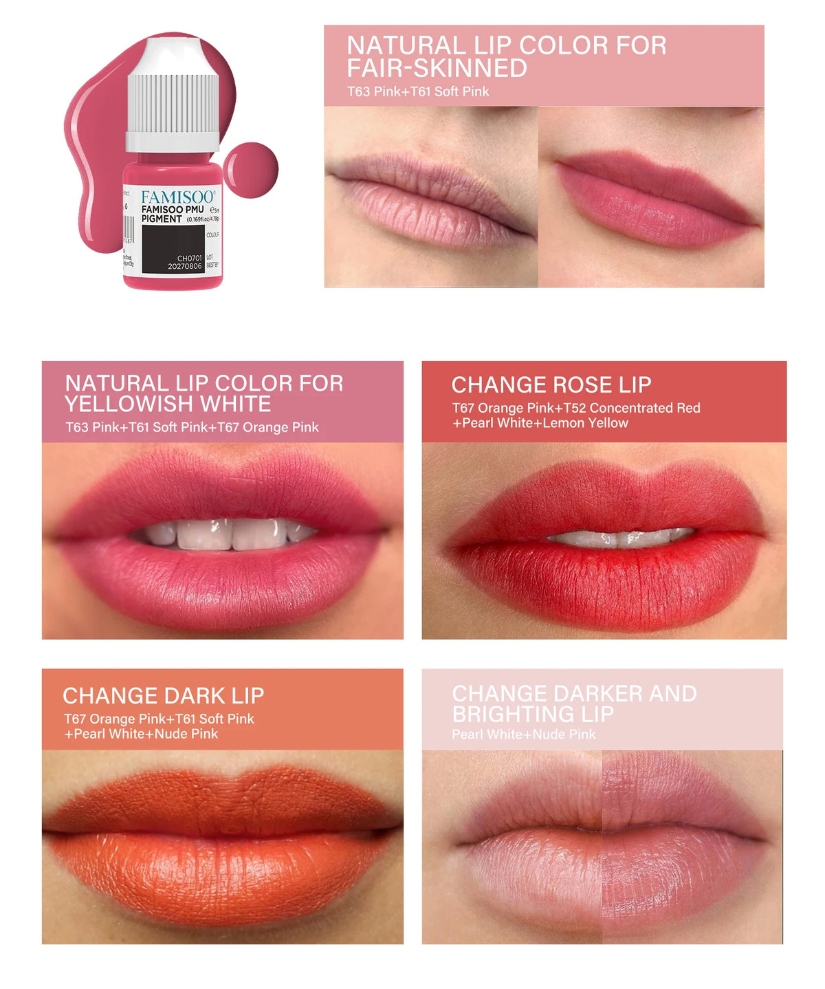 FAMISOO 5ML Permanent Makeup Pigment for Lips and Eyebrows