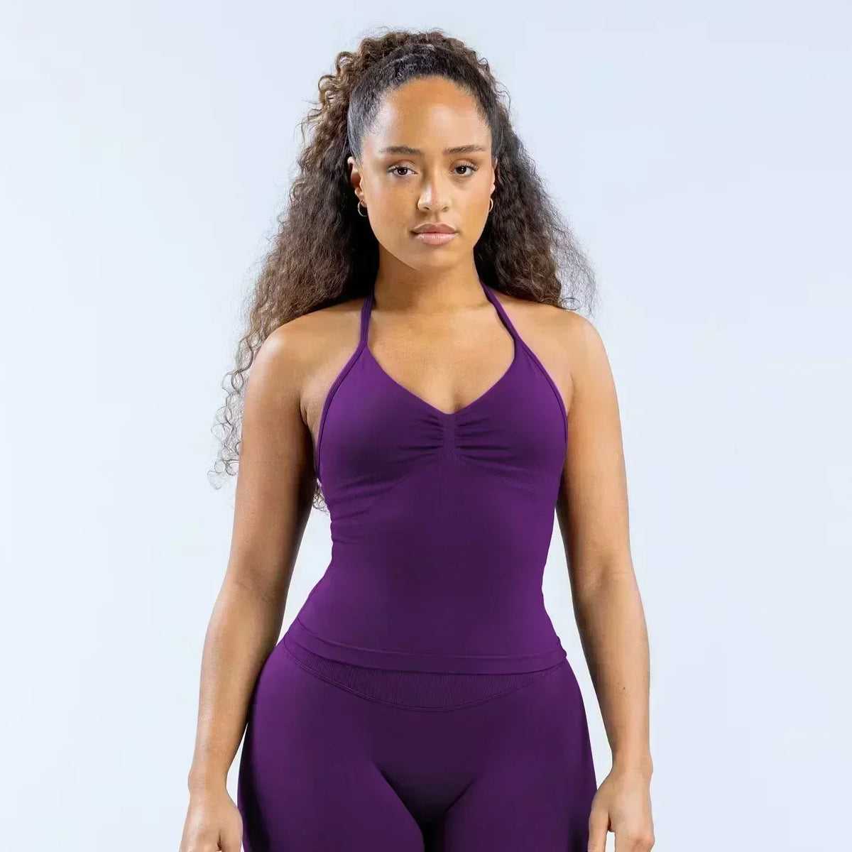 Seamless Lace-Up Bra and Shorts Yoga Set for Women