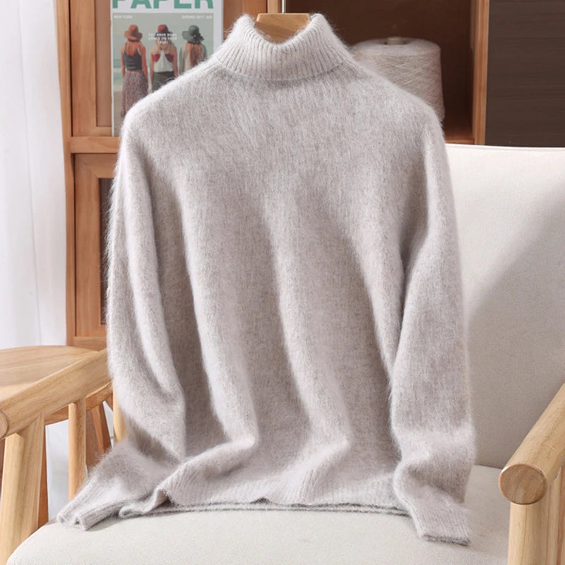Mink Fur High Collar Pullover Sweater for Women