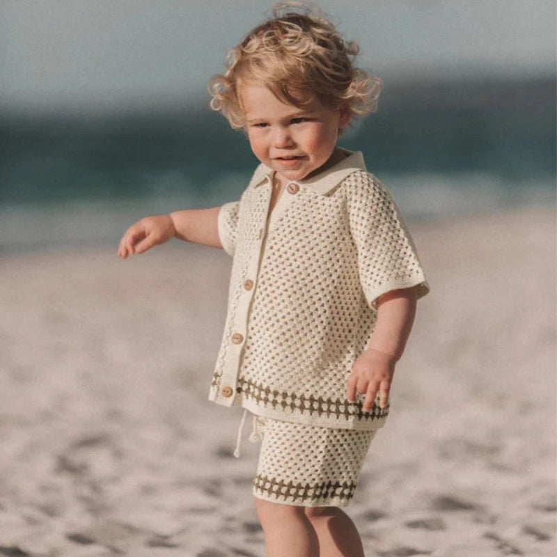 DGUKYM Summer Baby Knitted Sweater Cardigan Set