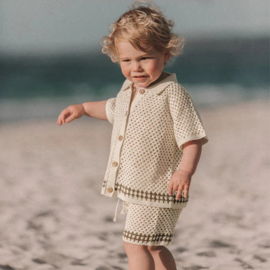 DGUKYM Summer Baby Knitted Sweater Cardigan Set