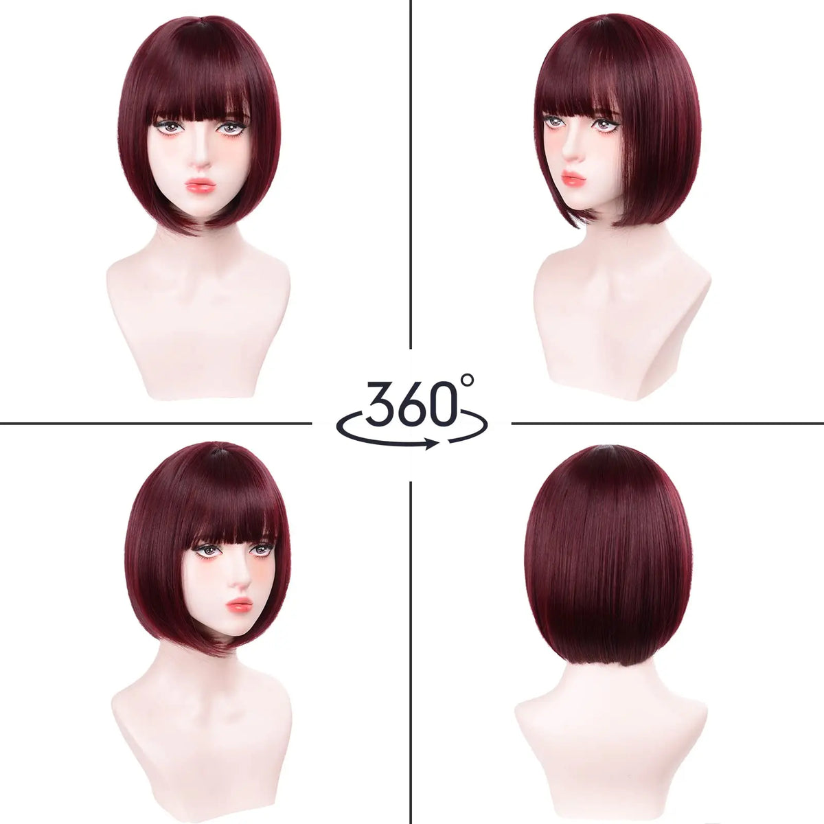 Pink Bob Synthetic Wig with Bangs for Cosplay