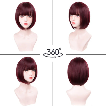 Pink Bob Synthetic Wig with Bangs for Cosplay