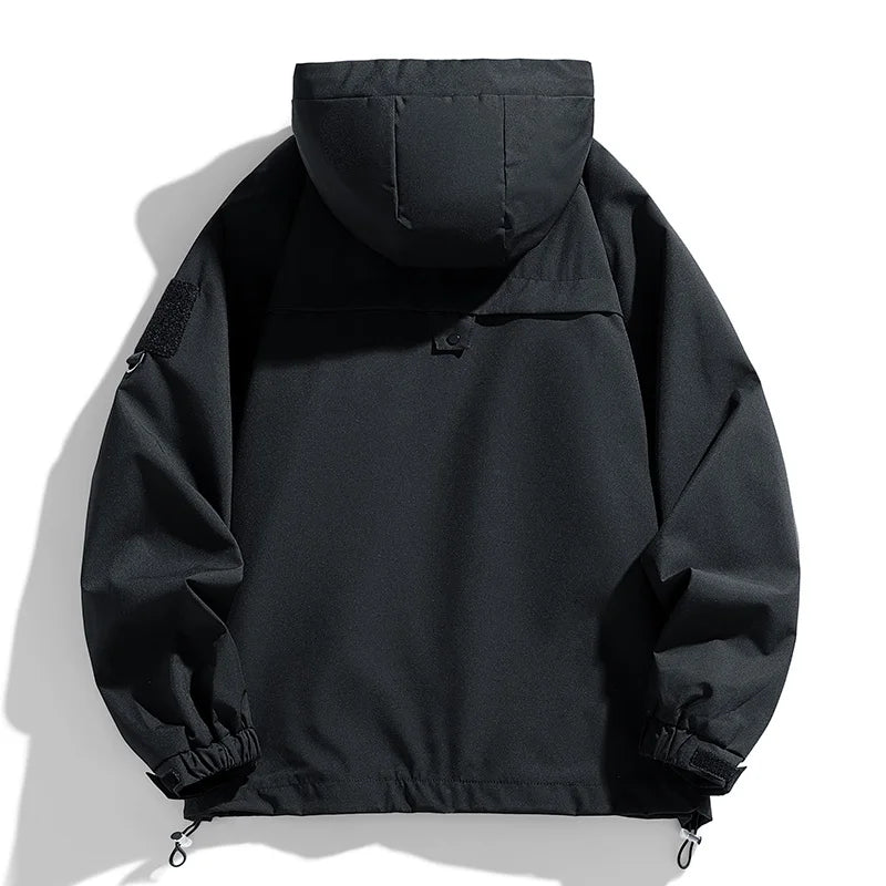 Men's Hooded Waterproof Jacket Black Softshell Camping
