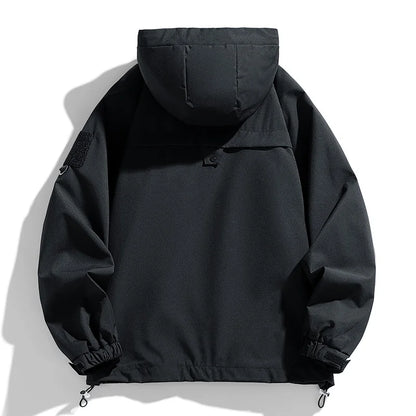 Men's Hooded Waterproof Jacket Black Softshell Camping