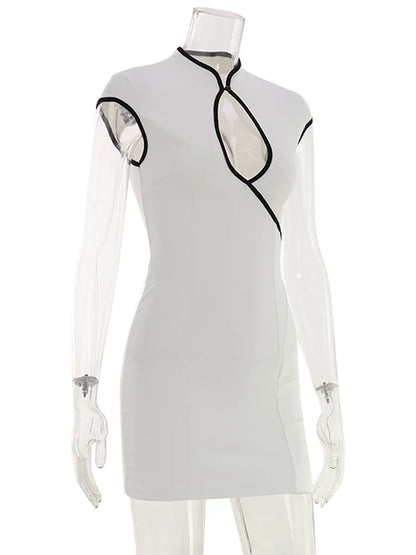 Huhugirl Color Block Hollow Out Mini Dress for Women