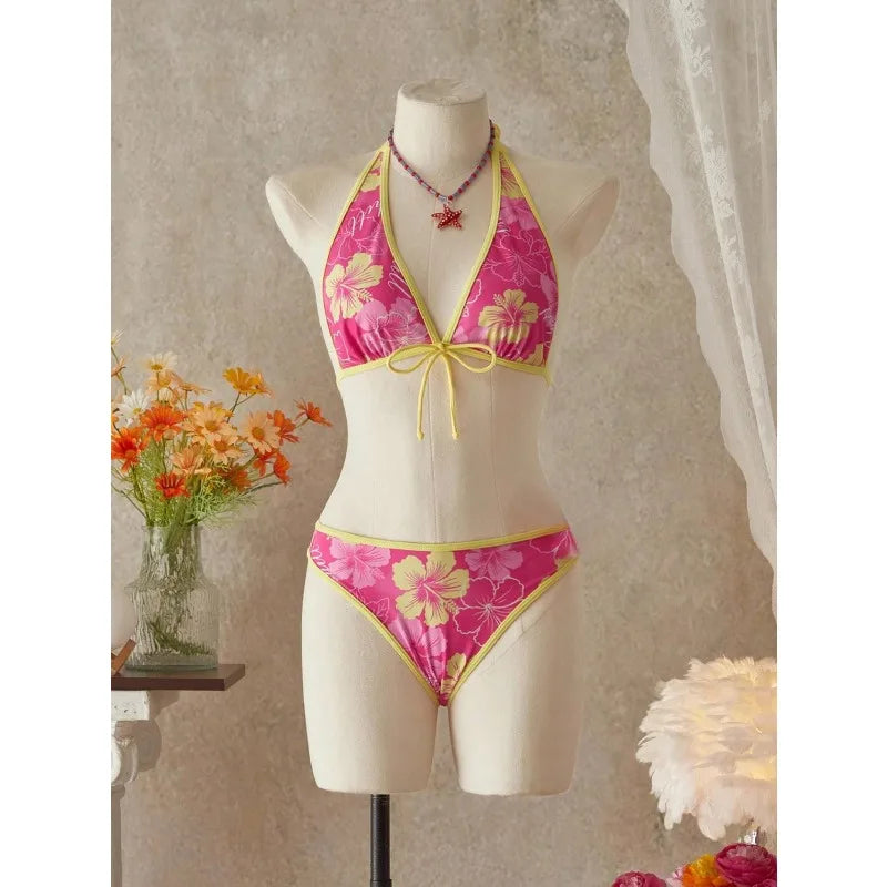 Elegant Floral High-Waist Bikini Set for Women