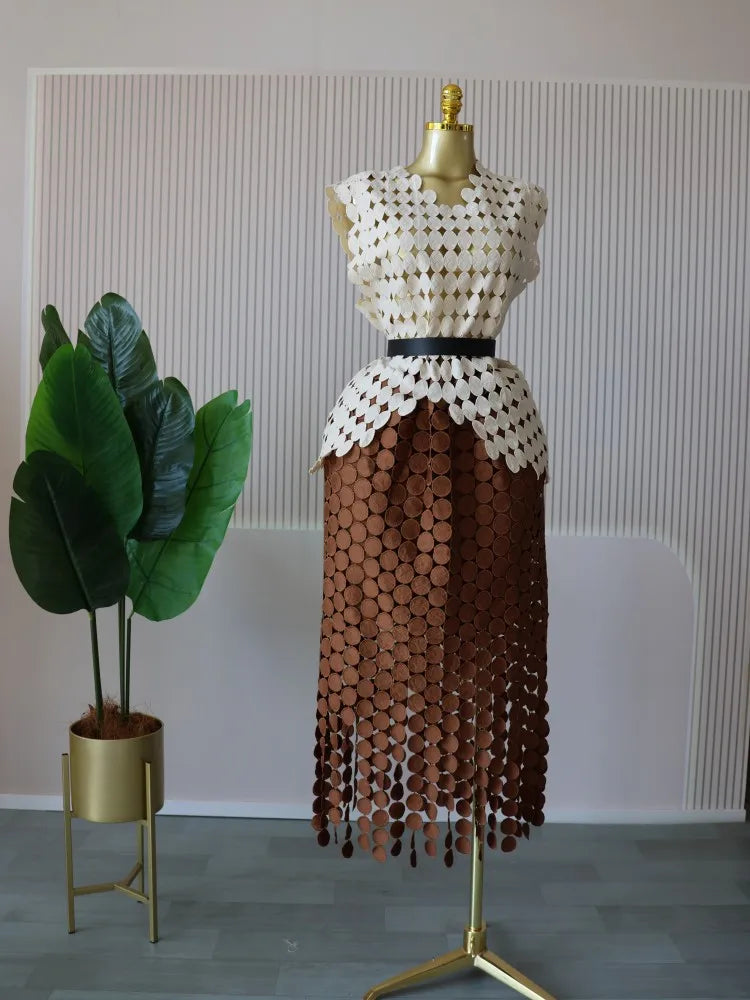 Women Cutout O-neck Crop Top and Bodycon Maxi Skirt Set