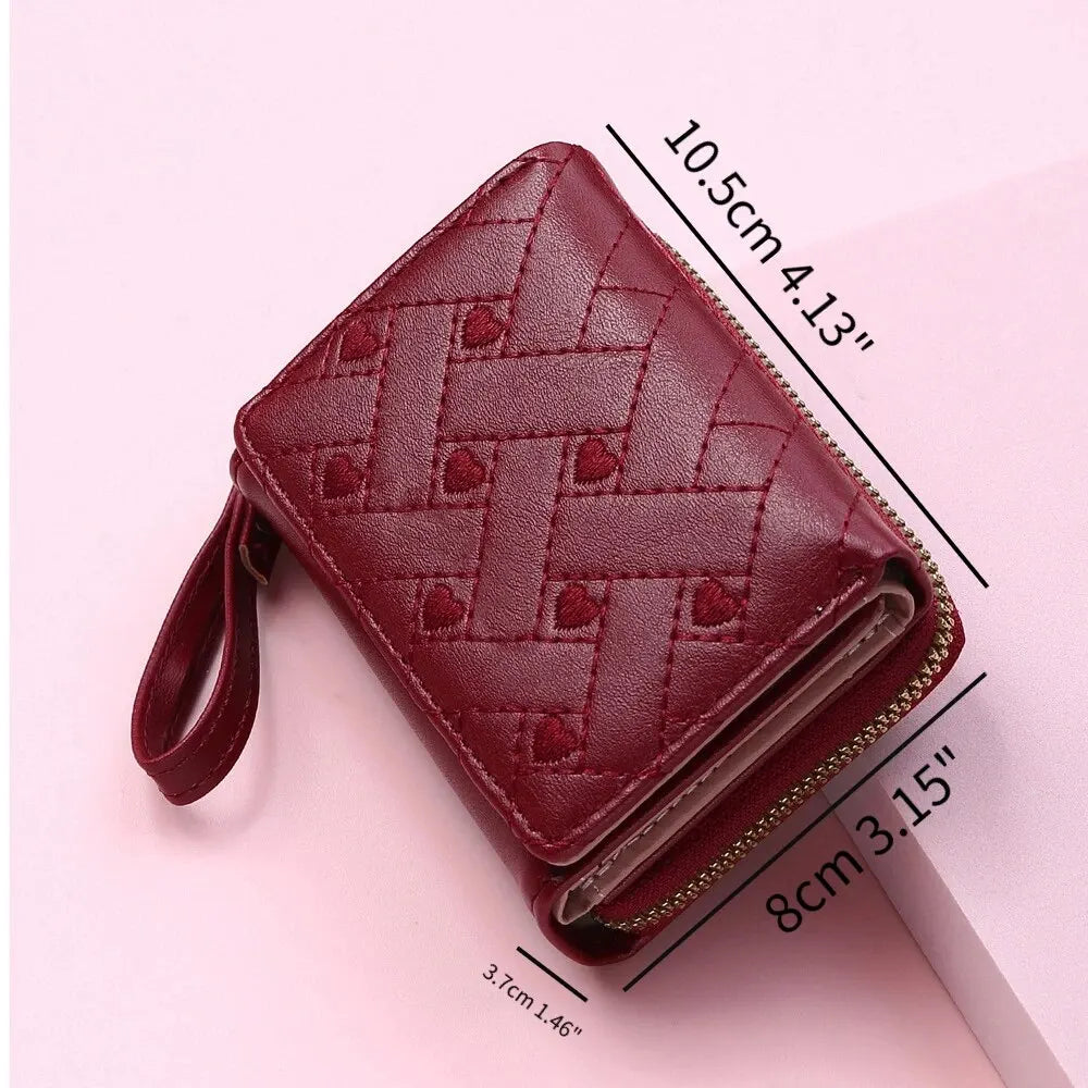 Women's Embroidered PVC Zipper Wallet with Large Capacity