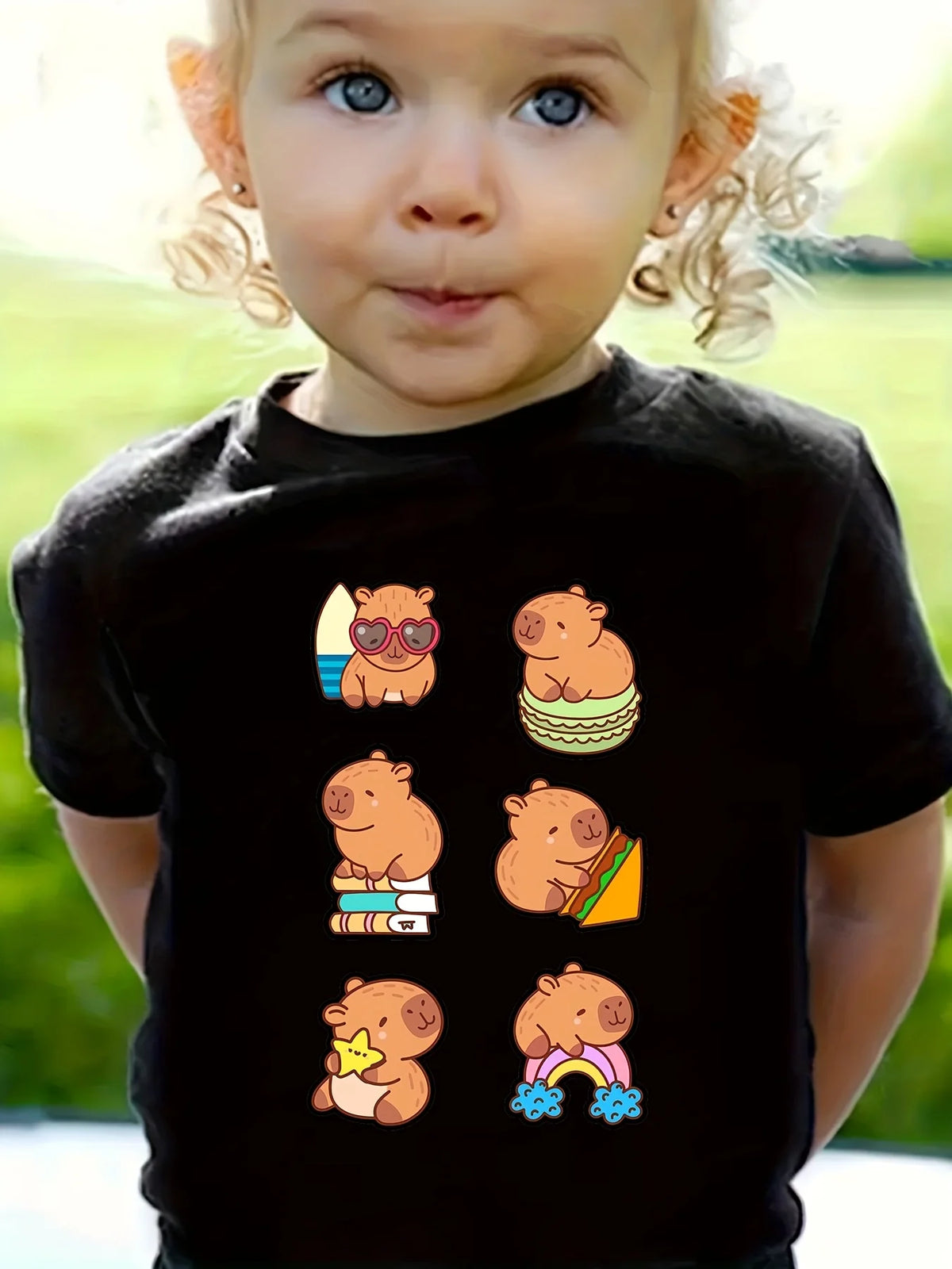 Capybara Print Girls Summer T-Shirt Short Sleeve