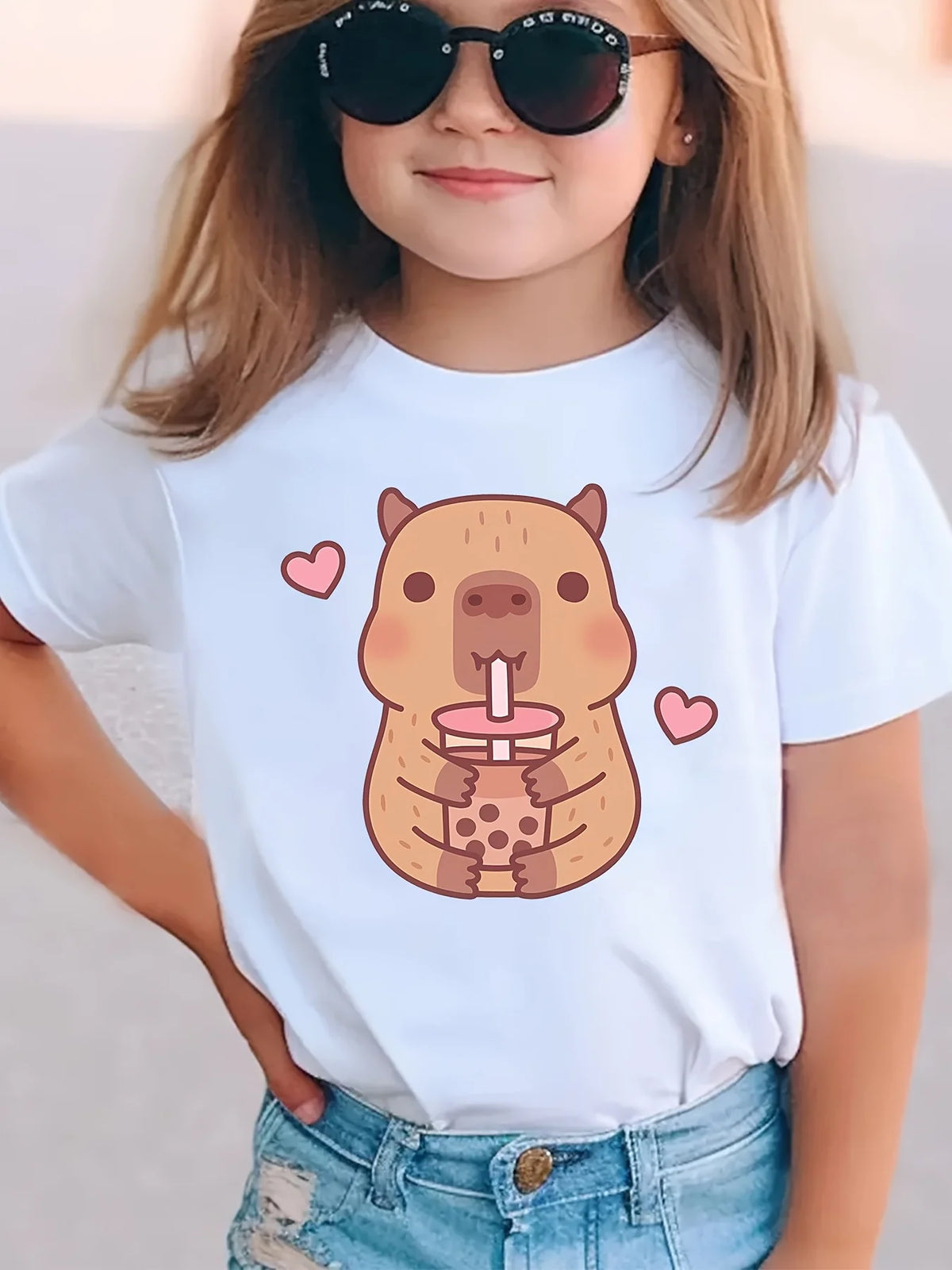 Capybara Print Girls Summer T-Shirt Short Sleeve