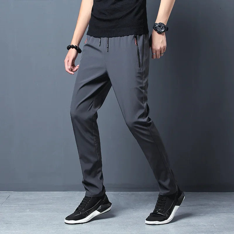 Men's Casual Straight Slim Fit Jogger Pants Polyester Blue Gray
