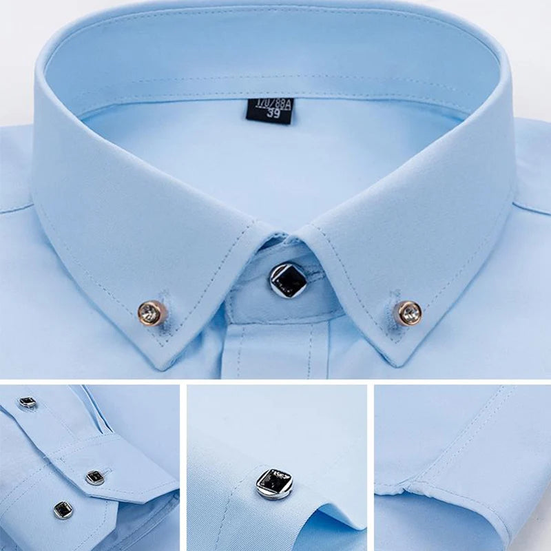 Men's Formal White Dress Shirt Long Sleeve Cotton Blend