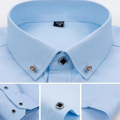 Men's Formal White Dress Shirt Long Sleeve Cotton Blend