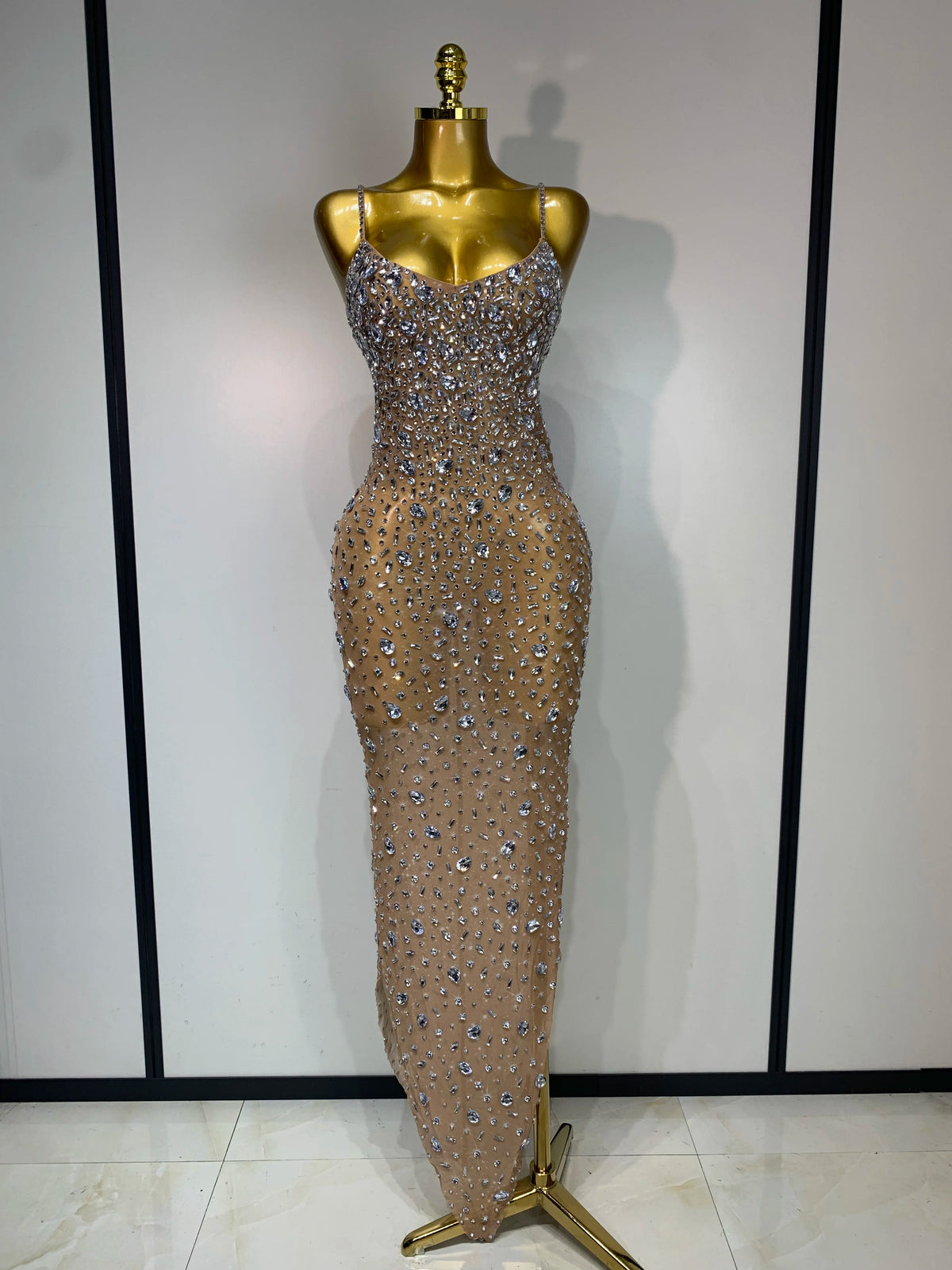 Luxury Rhinestone Mesh Bodycon Dress for Women