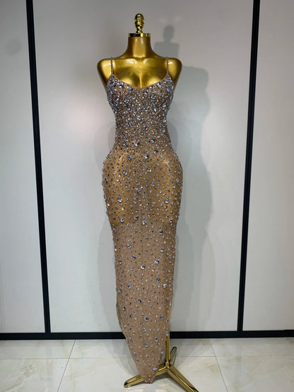 Luxury Rhinestone Mesh Bodycon Dress for Women