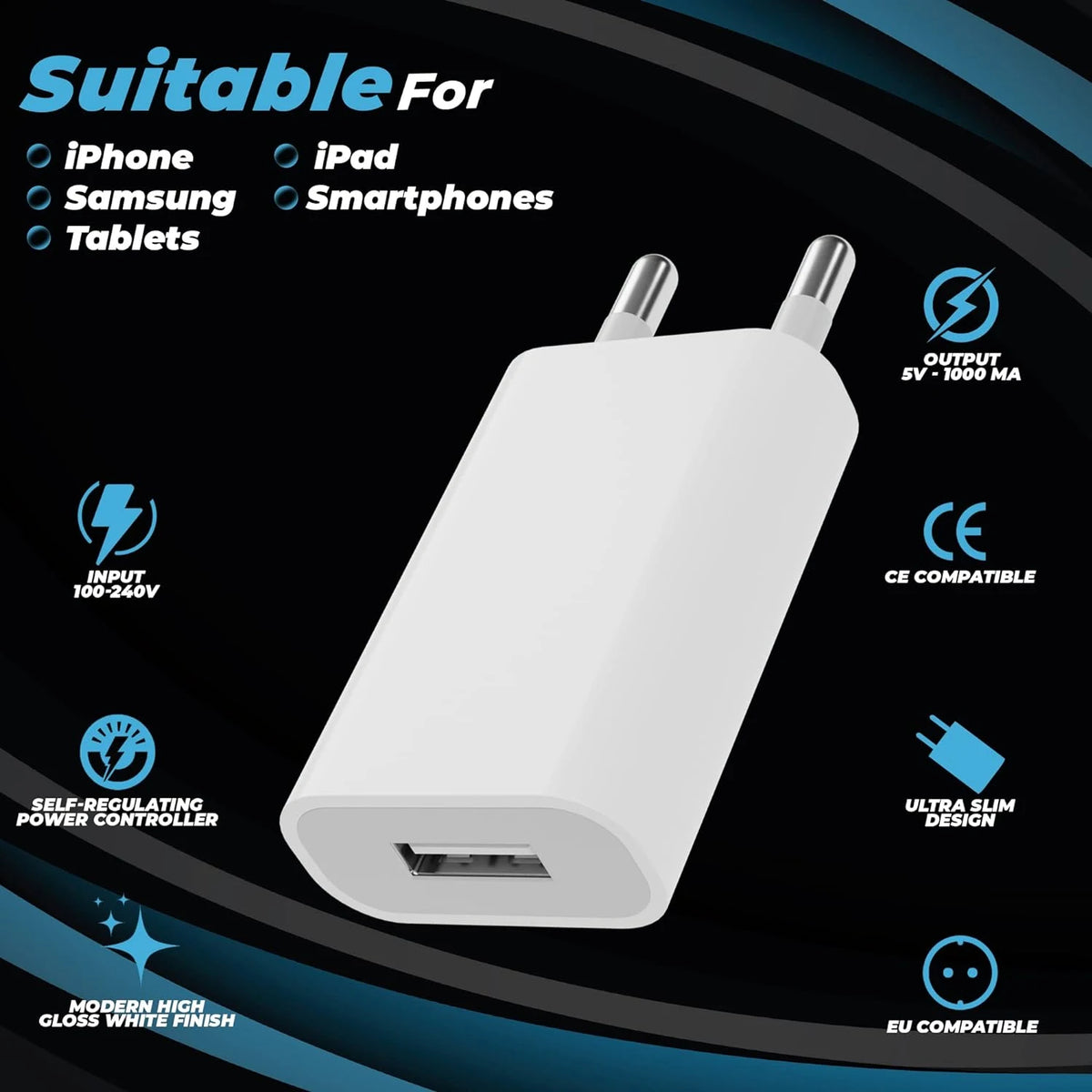3pcs EU Plug USB Wall Charger 5V 1A Travel Adapter