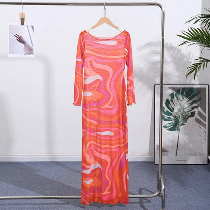Sheer Mesh Bodycon Maxi Dress for Women