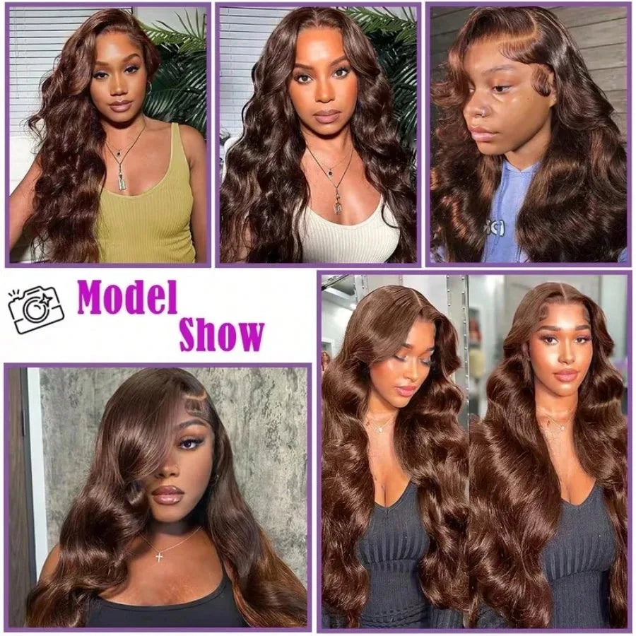 13x4 Transparent Lace Frontal Wig 34 Inch Chocolate Brown Body Wave