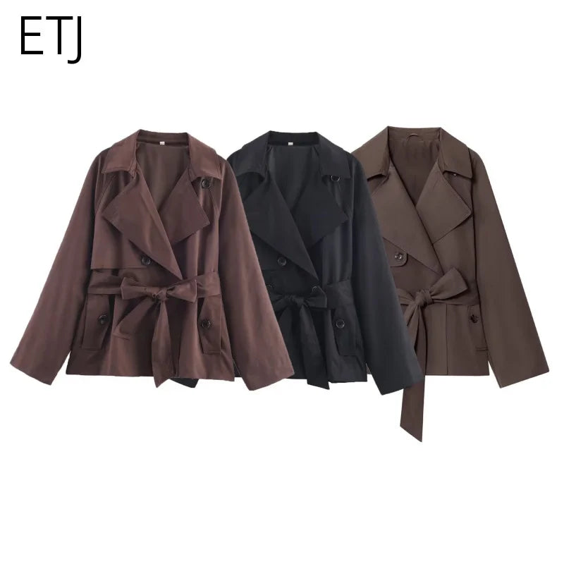 Women's Casual Double-Breasted Trench Coat in Maillard Color